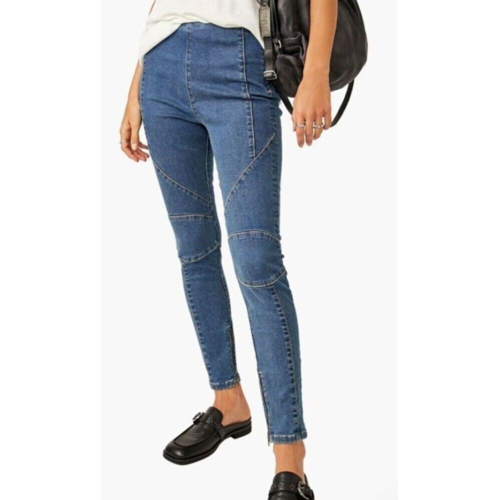 Free People We The Free Bella Moto Skinny Jeans Blue Denim 24 NWT